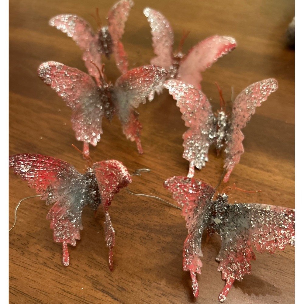 Lot Vintage Butterfly Floral Picks Glitter Sparkle